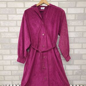 VTG Magenta Long Suede Coat with Belt Size 10